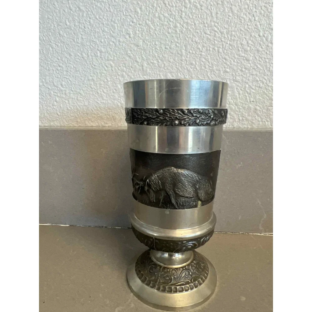 Vintage Wilton Armetale Tankard Goblet Cup Wildlife Deer & Tree Relief